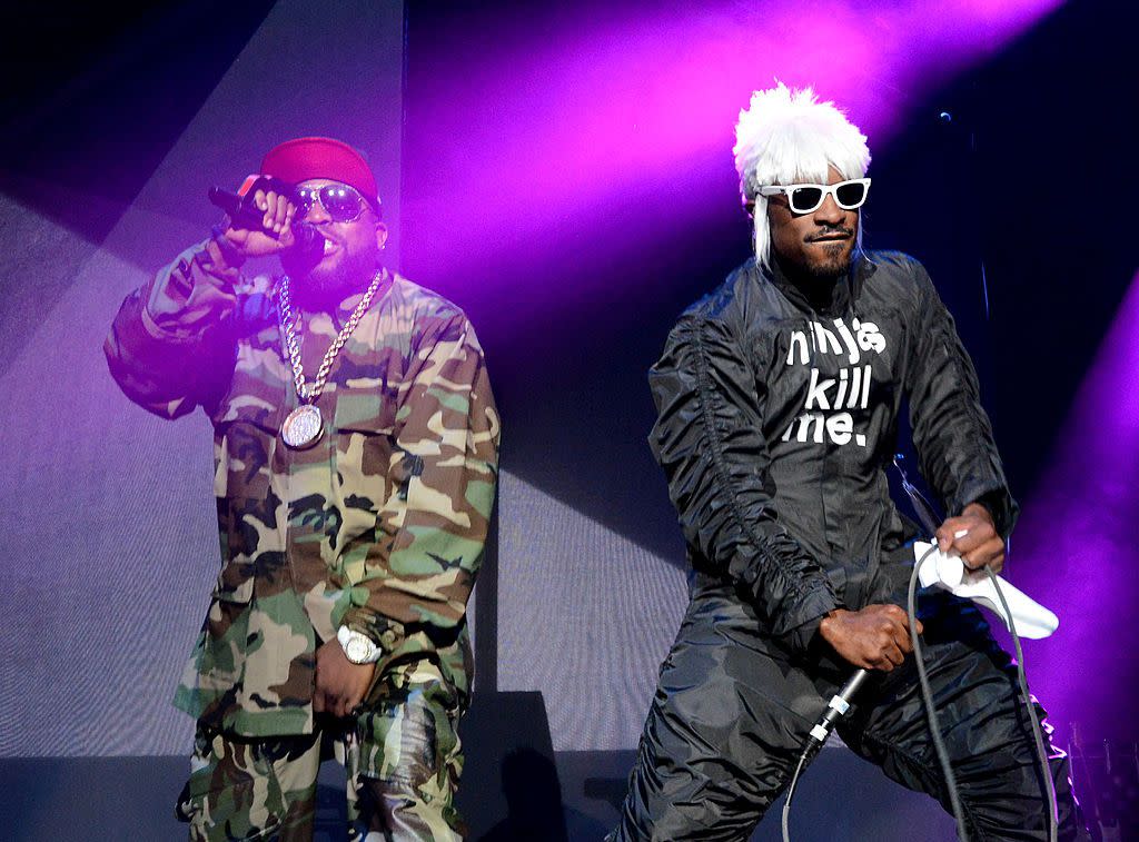 Big Boi (L) and Andre 3000 of Outkast perform onstage at the OutKast, A$AP Rocky, Rick Ross, K. Michelle, August Alsina & Ty Dolla $ign Presented By Sprite during the 2014 BET Experience At L.A. LIVE on June 28, 2014 in Los Angeles, California.