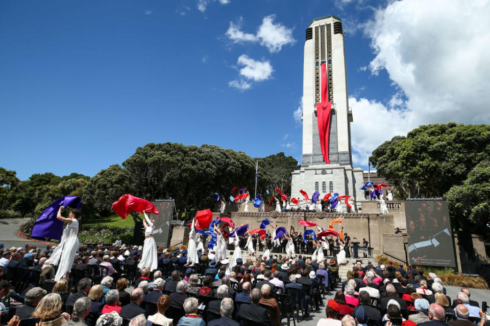 <p>Dancers perform during the Armistice Centenary National Ceremony at Pukeahu National War Memorial Park on Nov. 11, 2018 in Wellington, New Zealand. Armistice Day 2018 marks the centenary anniversary of the Armistice that ended the First World War. (Photo from Hagen Hopkins/Getty Images) </p>