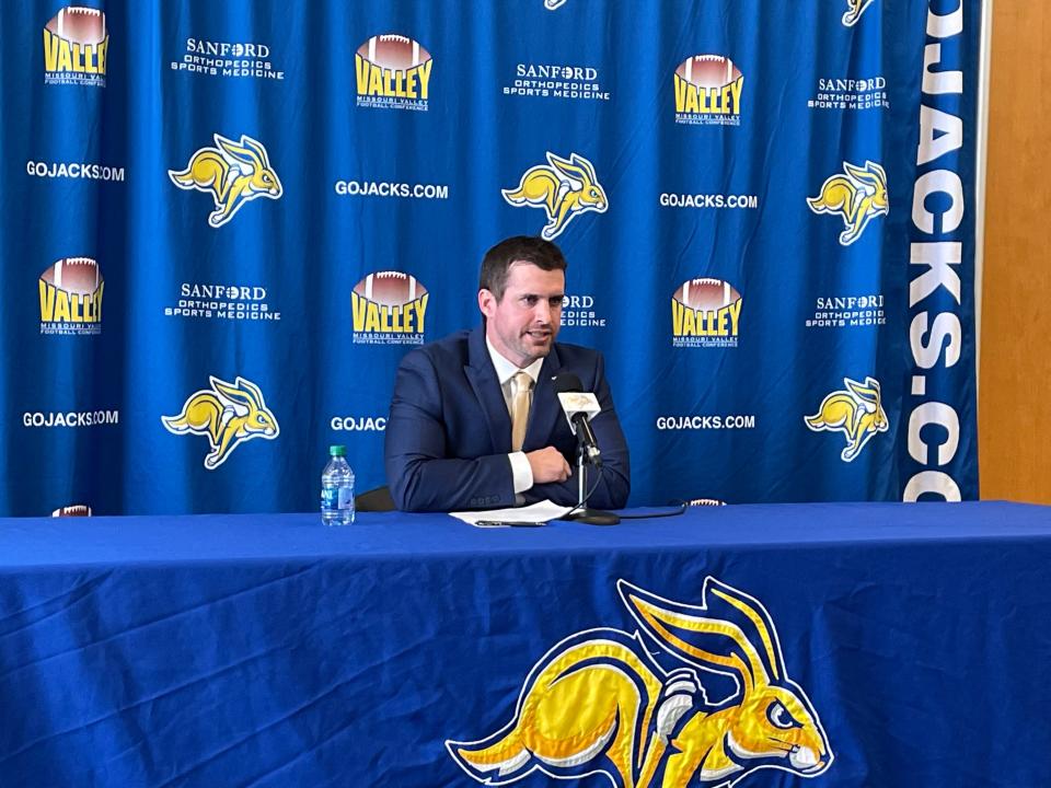 Jimmy Rogers speaks at his introductory press conference after being named South Dakota State's 21st head football coach.