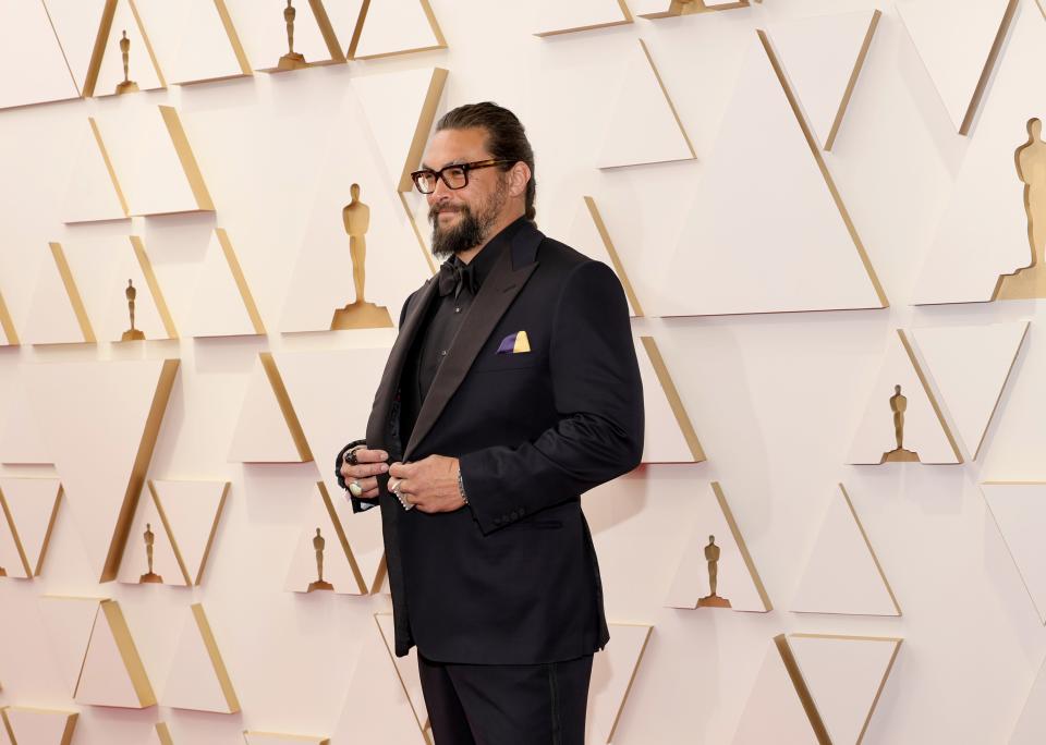 Jason Momoa was involved in a accident with a motorcycle on a California highway. Here, he attends the 94th Annual Academy Awards.