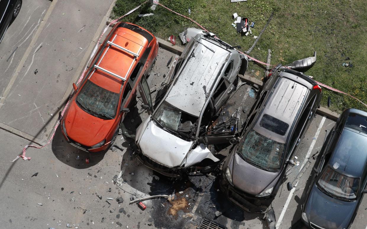 A view of the site of a car blast in Moscow