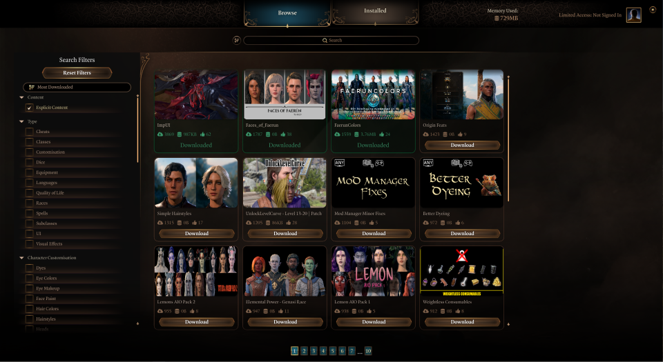 Baldur's Gate 3 in-game mod manager screenshot.