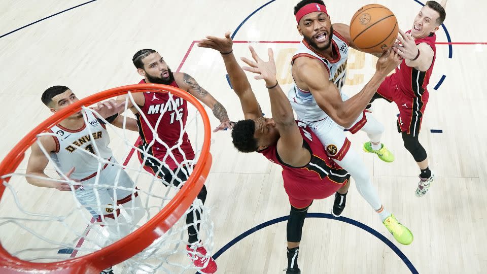 Denver's Bruce Brown drives to the basket in Game Five. - Jack Dempsey/Pool/Getty Images