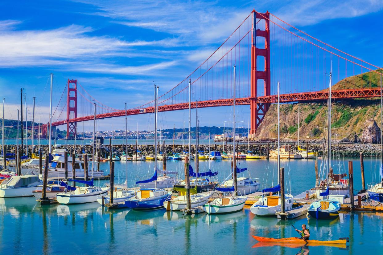 Golden Gate Bridge with recreational boats