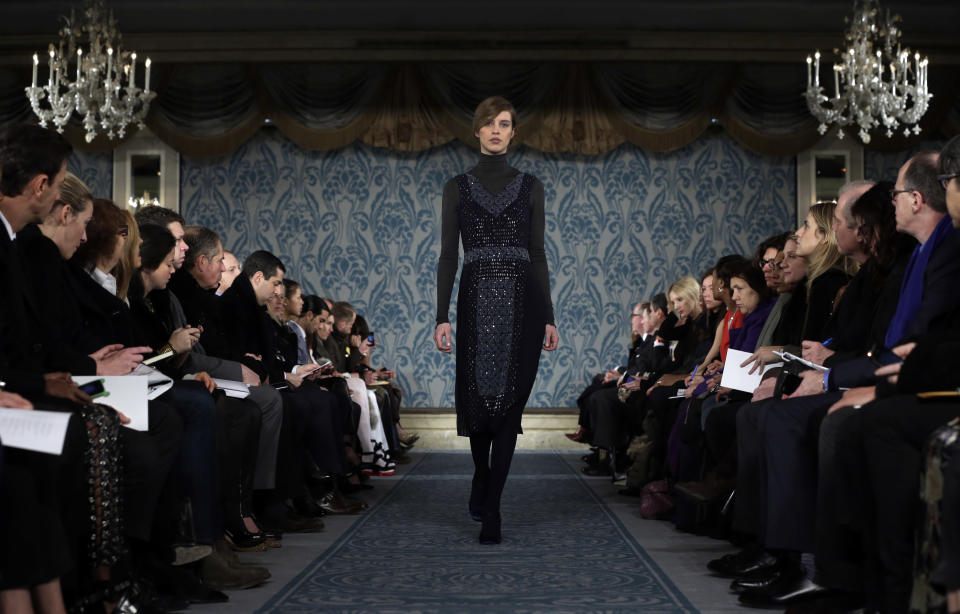 The Tory Burch Fall 2013 collection is modeled during Fashion Week in New York,  Tuesday, Feb. 12, 2013. (AP Photo/Richard Drew)
