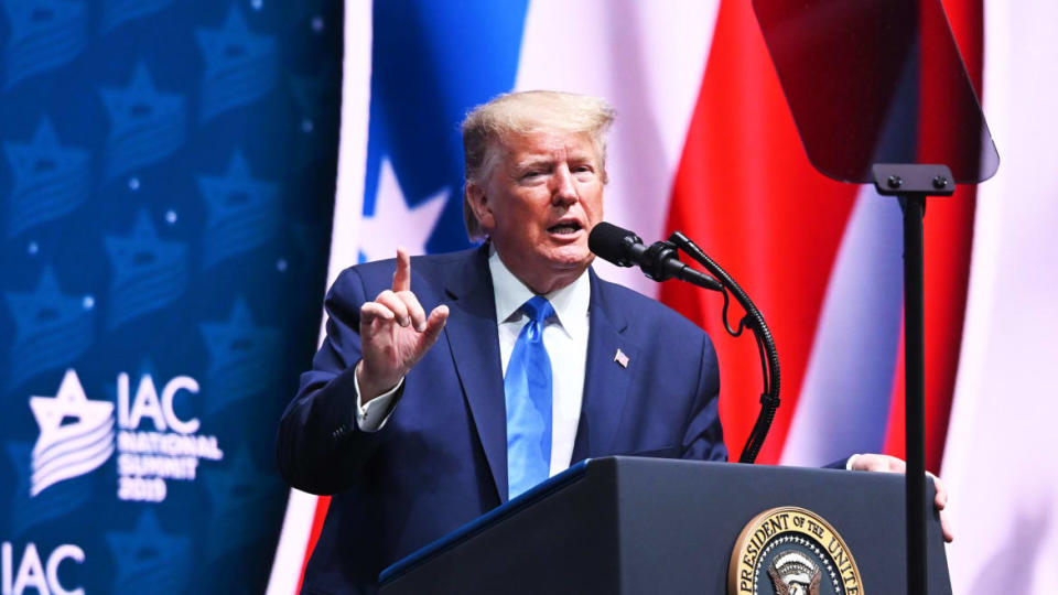 <div class="inline-image__caption"><p>President Donald Trump speaks at the Israeli American Council National Summit on December 07, 2019 in Hollywood, Florida.</p></div> <div class="inline-image__credit">Noam Galai/Getty</div>