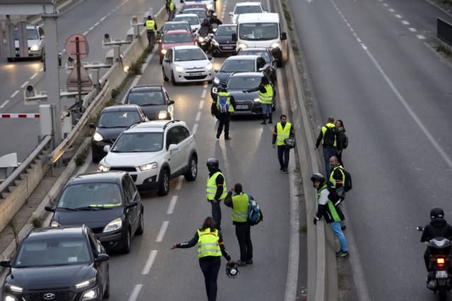 Demonstrators block a motorway exit in Marseille