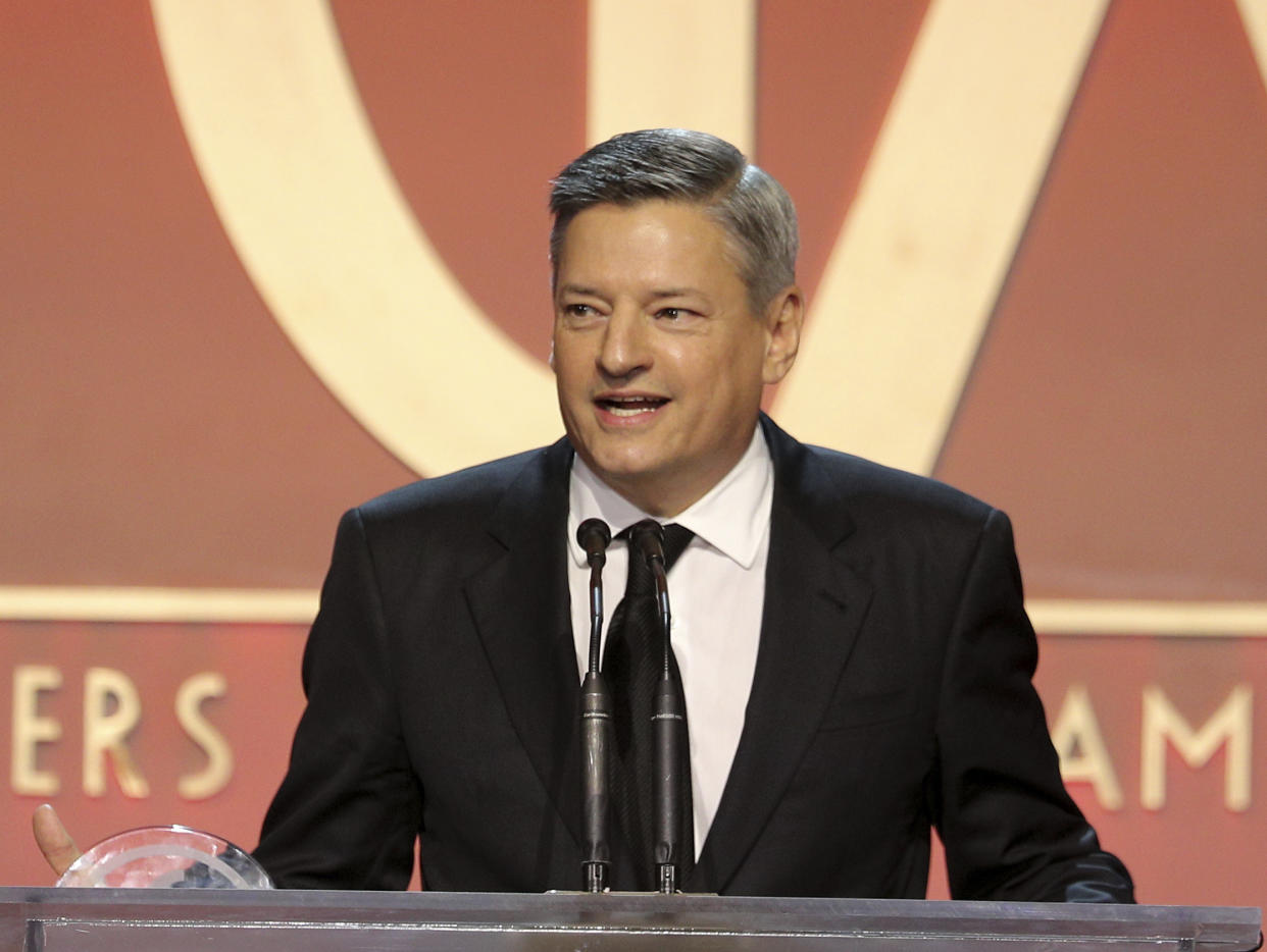 Ted Sarandos accepts the Milestone Award at the 31st Annual Producers Guild Awards at the Hollywood Palladium on Saturday, January 18, 2020, in Los Angeles. (Photo by John Salangsang/Invision for the Producers Guild of America/AP Images)