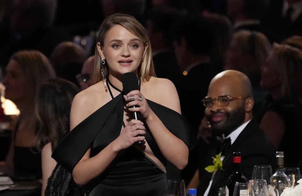 Actor Joey King speaks during the 49th AFI Life Achievement Award tribute to Nicole Kidman, Saturday, April 27, 2024, at the Dolby Theatre in Los Angeles. (AP Photo/Chris Pizzello)