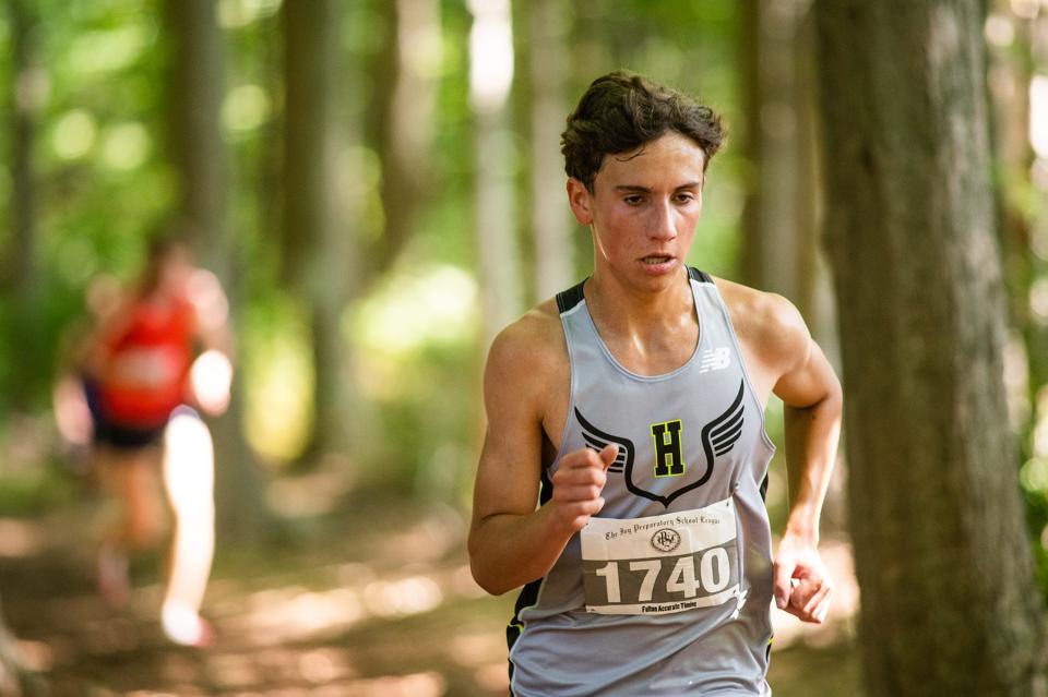 Hackley's Asher Beck competes in the boys division 3 race during the Somers Big Red Cross-Country Invitational at Somers High School in Lincolndale on Saturday, September 10, 2022.