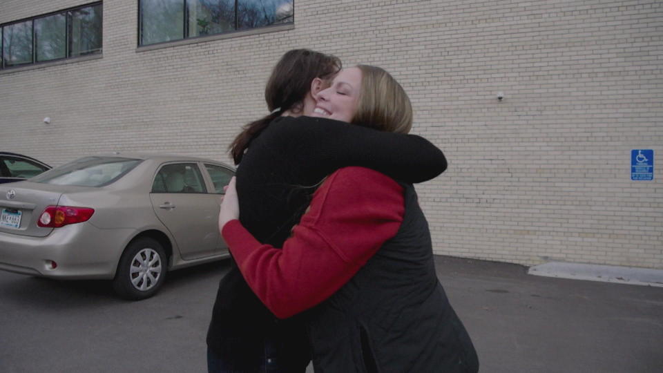 Emilie Clancy and Nicole Lenway reunited a year after the shooting. / Credit: CBS News