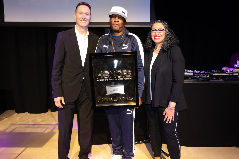 RIAA’s <strong>Mitch Glazier</strong>, Pioneer of Hip-Hop <strong>Grandmaster Flash </strong>and RIAA’s <strong>Michele Ballantyne</strong>