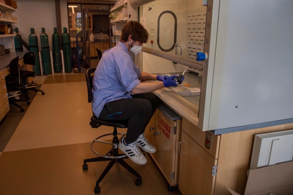 Chris Haye, a Colorado State University graduate student, works inside the Nutrien Agricultural Sciences Building's mass spectrometry lab on Wednesday.
