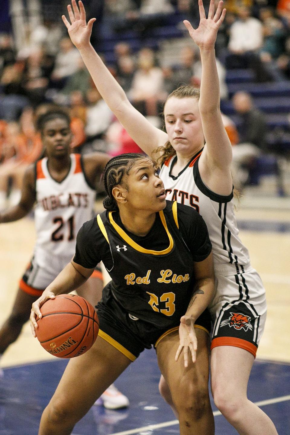 Red Lion's Kamauri Gordon-Bey looks to score. Red Lion defeats Northeastern 74-57 in the opening round of the YAIAA girls' basketball tournament at West York Area High School, Saturday, February 11, 2023.