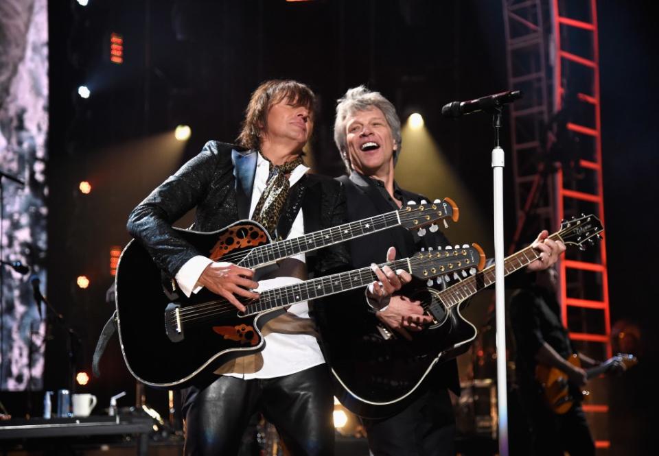 Richie Sambora and Jon Bon Jovi perform at the 2018 Rock & Roll Hall of Fame Induction Ceremony. Getty Images For The Rock and Roll Hall of Fame