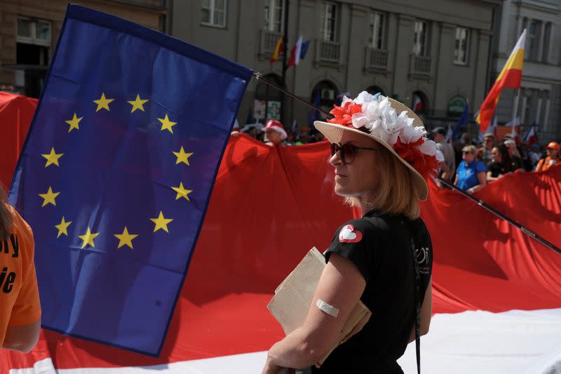 Polish opposition organises protest march on the anniversary of first postwar democratic elections, in Warsaw