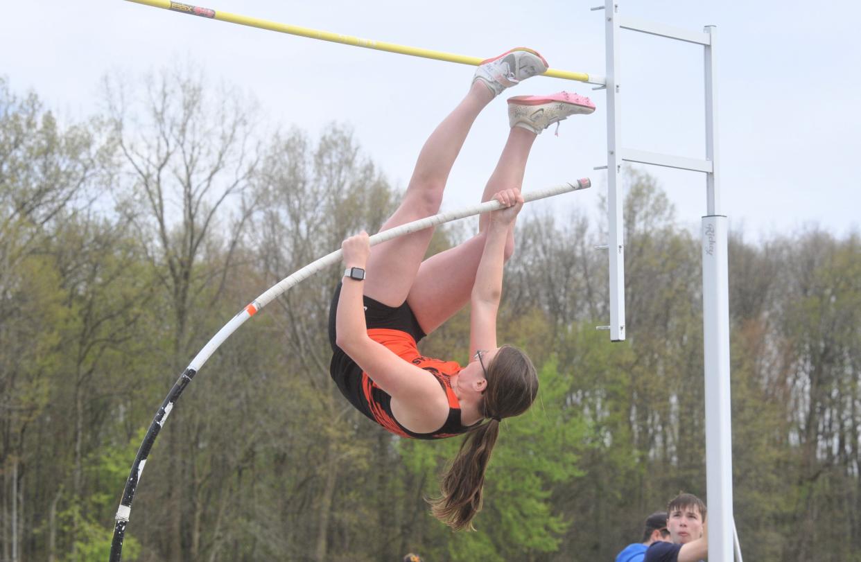 Lucas' Bekah Case vaults up to clear the bar.