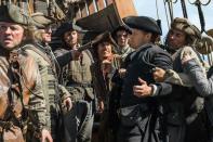 <p> In season three, when Jamie and Claire set sail for the Caribbean fellow Starz show Black Sails let them borrow a pirate ship for the production. </p>