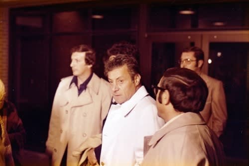 <div class="inline-image__caption"><p>New Jersey Teamsters/mobsters Stephen Andretta, Salvatore Briguglio, and Gabriel Briguglio outside the Oakland County, Michigan, jail after a lineup for two FBI witnesses. Sal (later murdered) is suspected as the actual killer of Jimmy Hoffa.</p></div> <div class="inline-image__credit">Courtesy Vince Wade</div>