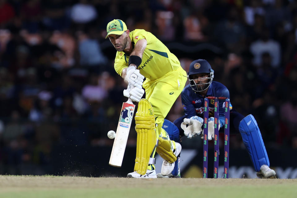 Glenn Maxwell (pictured) hits a drive against Sri Lanka.