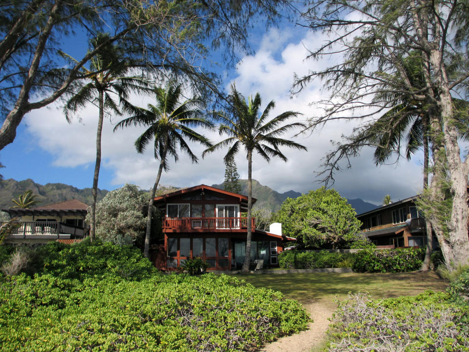 Red beach house in Hawaii.