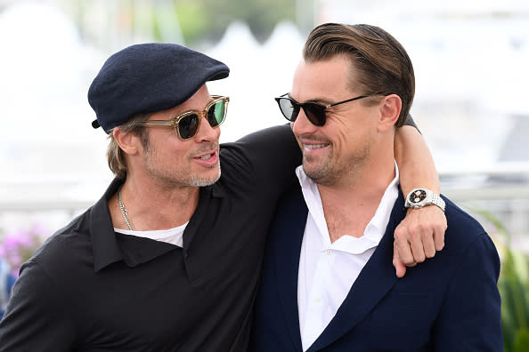 Brad Pitt and Leonardo DiCaprio attend the photocall for 