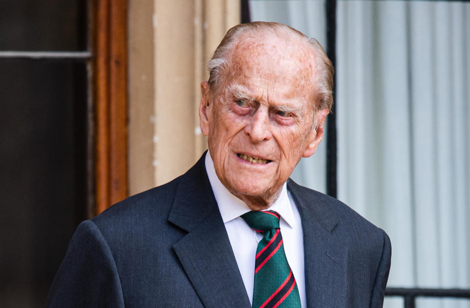 WINDSOR, ENGLAND - JULY 22: Prince Philip, Duke of Edinburgh during the transfer of the Colonel-in-Chief of The Rifles at Windsor Castle on July 22, 2020 in Windsor, England. The Duke of Edinburgh has been Colonel-in-Chief of The Rifles since its formation in 2007. HRH served as Colonel-in-Chief of successive Regiments which now make up The Rifles since 1953. The Duchess of Cornwall was appointed Royal Colonel of 4th Battalion The Rifles in 2007. (Photo by Samir Hussein/	Samir Hussein/WireImage )