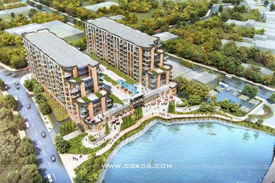 Overhead view of rendering of two apartment buildings proposed to be built by the Toms River