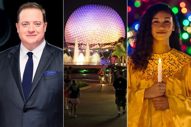 Ernesto Ruscio/Getty Images; Jay Laprete/Bloomberg via Getty Images; Disney Brendan Fraser joins Epcot's 2023 Candlelight Processional narrators