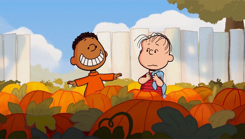 Franklin Armstrong and Linus in "Snoopy Presents: Welcome Home, Franklin," premiering Feb. 16, 2024, on Apple TV+.