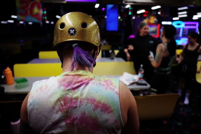 New York's Long Island Roller Rebels practice at the United Skates of America Roller Skating facility in Massapequa, New York