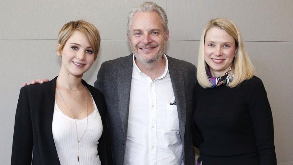 Jennifer Lawrence, director Frances Lawrence, and Yahoo CEO Marissa Mayer 