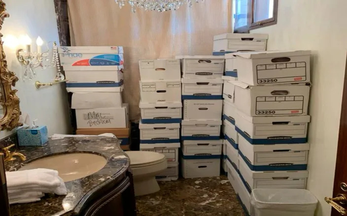Records stored in a bathroom and shower at Mar-a-Lago