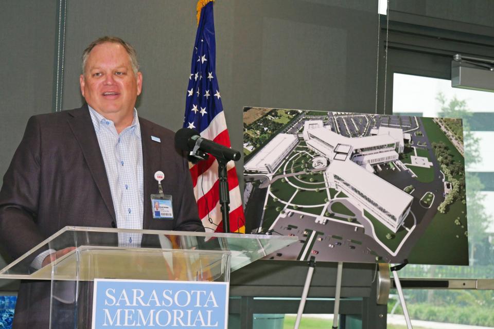 Sarasota Memorial Health Care System President & CEO David Verinder, seen here during the topping off ceremony for an expansion wing of the Sarasota Memorial Hospital Venice campus, said the hospital system hopes to break ground on two campuses in North Port in 2025.