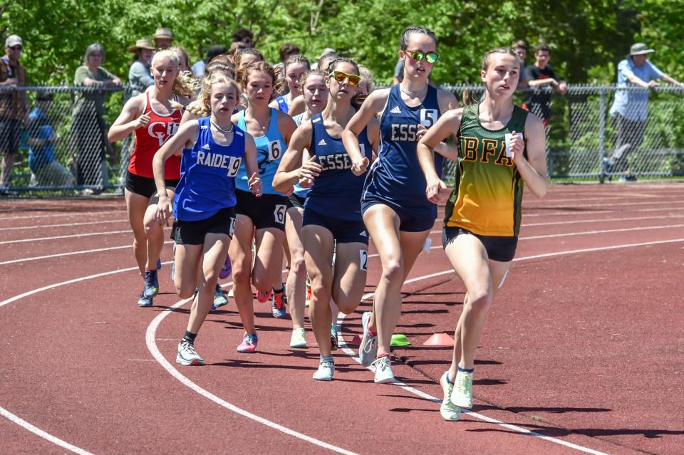 BFA's Logan Hughes wins the 1500 meter run at the Burlington Invitational Track and Field Meet on Saturday.