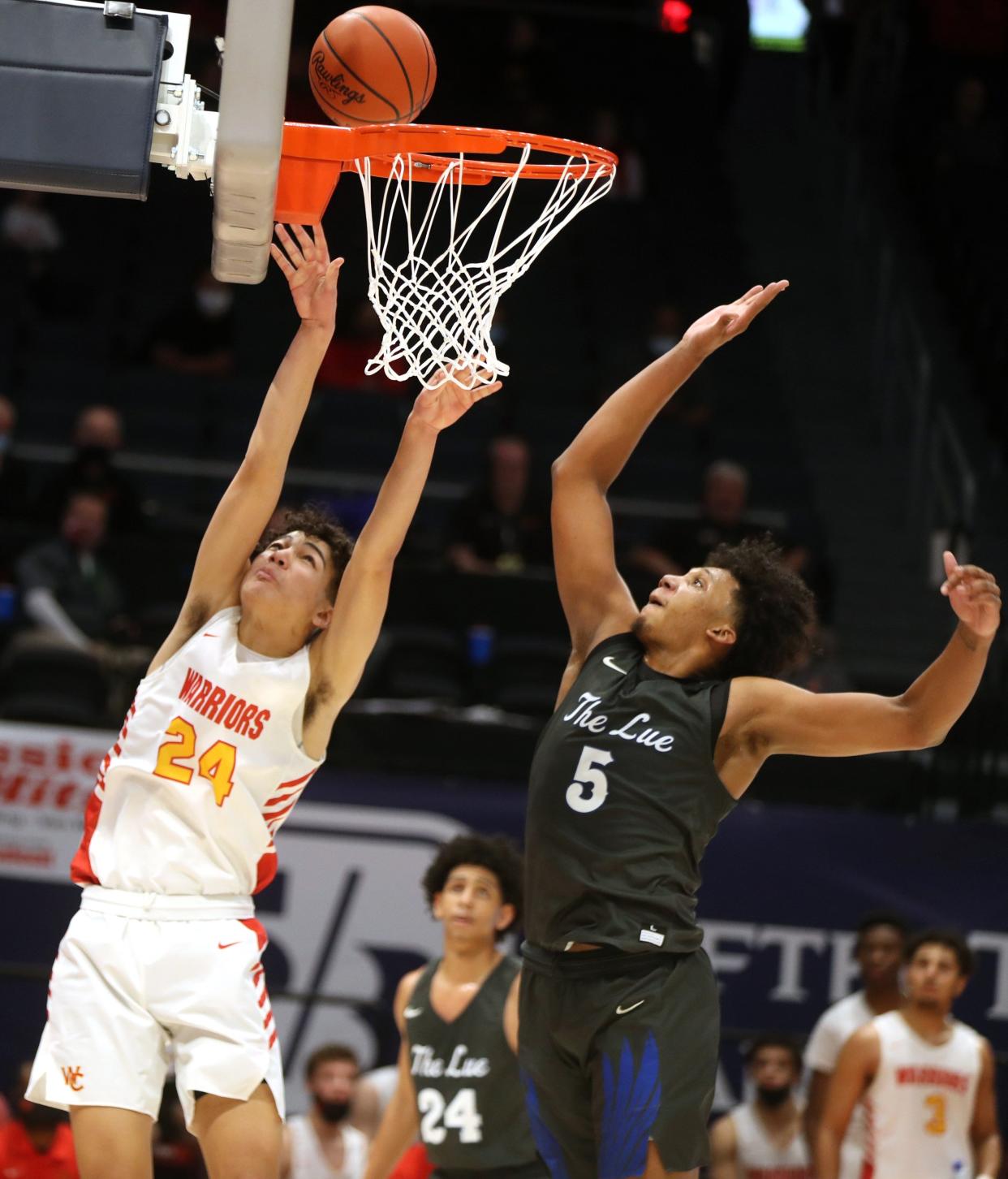 Sam Johnson puts up a shot during Worthington Christian's 61-56 loss to Cleveland Heights Lutheran East in last season's Division III state final. Johnson will be playing a bigger role this season after the majority of the Warriors' key contributors graduated.