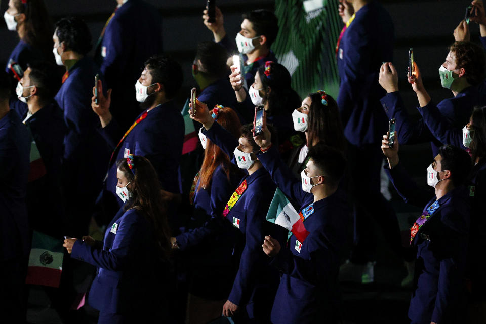 TOKYO, JAPAN - JULY 23: Team Mexico walk during the Opening Ceremony of the Tokyo 2020 Olympic Games at Olympic Stadium on July 23, 2021 in Tokyo, Japan. (Photo by Maddie Meyer/Getty Images)