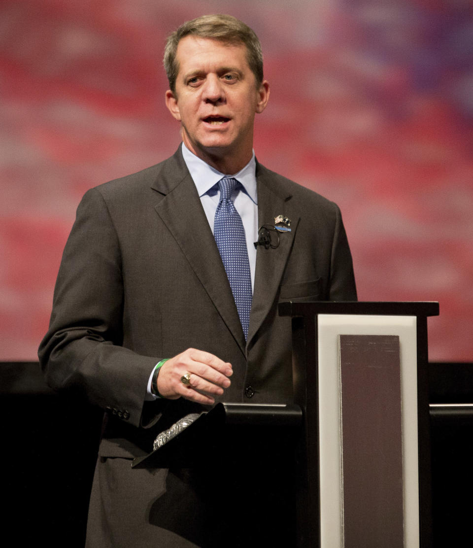 Democratic state Rep. James Smith speaks during the South Carolina governor debate, Wednesday, Oct. 17, 2018 at Francis Marion University Performing Arts Center in Florence, S.C. Republican Gov. Henry McMaster and Democratic state Rep. James Smith met in Florence on Wednesday for the first of two general election debates. (Andrew J. Whitaker/The Post And Courier via AP)