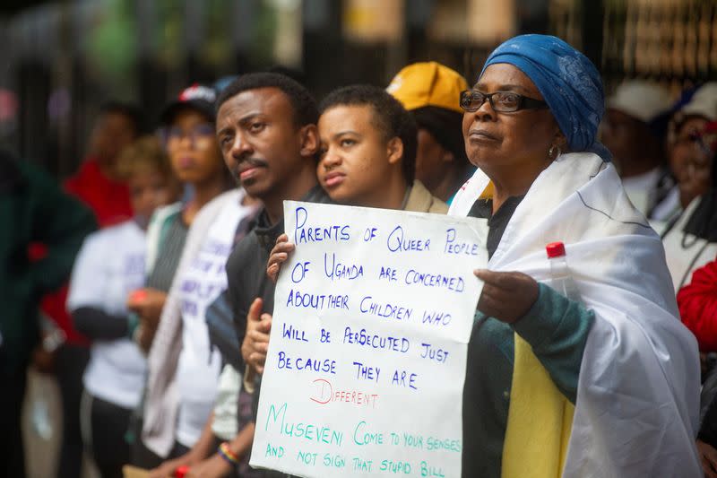 People protest against Uganda's new anti-LGBTQ bill in Pretori