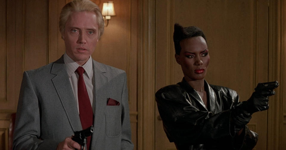 Christopher Walken and Grace Jones in 'A View to a Kill'. (Credit: Eon)