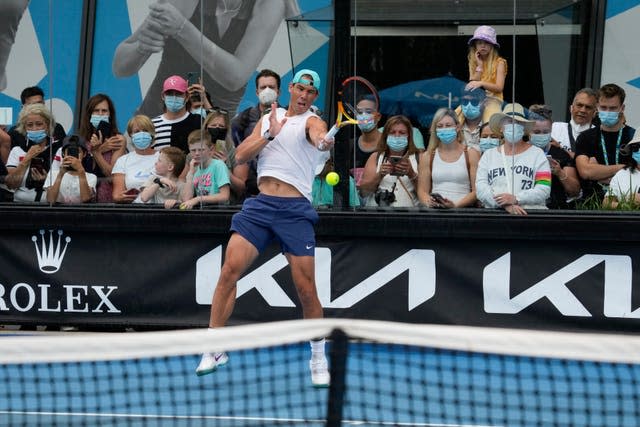 Rafael Nadal practised at Melbourne Park on Saturday