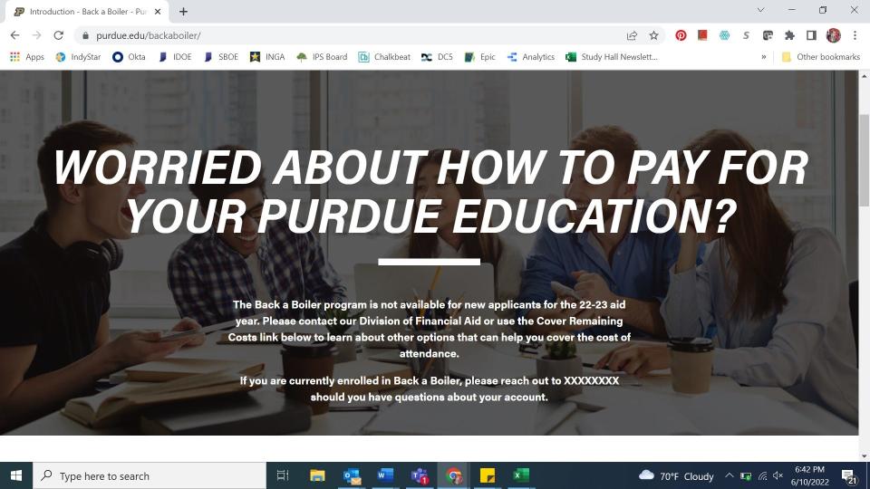 A message posted to the Back a Boiler website announced the program was paused for the upcoming school year.