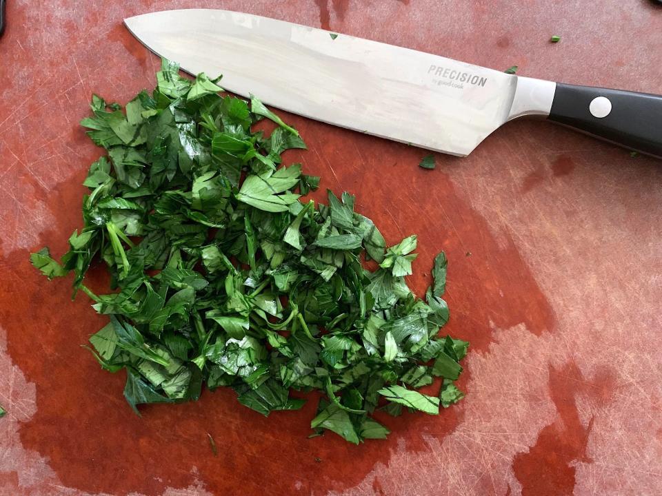 Parsley chopped up for the pasta