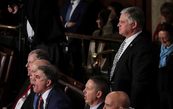 PHOTO: Republican members of Congress protest and yell as U.S. President Joe Biden says that Republicans are promoting cuts to the social security and medicare programs in Washington, U.S., Feb. 7, 2023. (Leah Millis/Reuters)