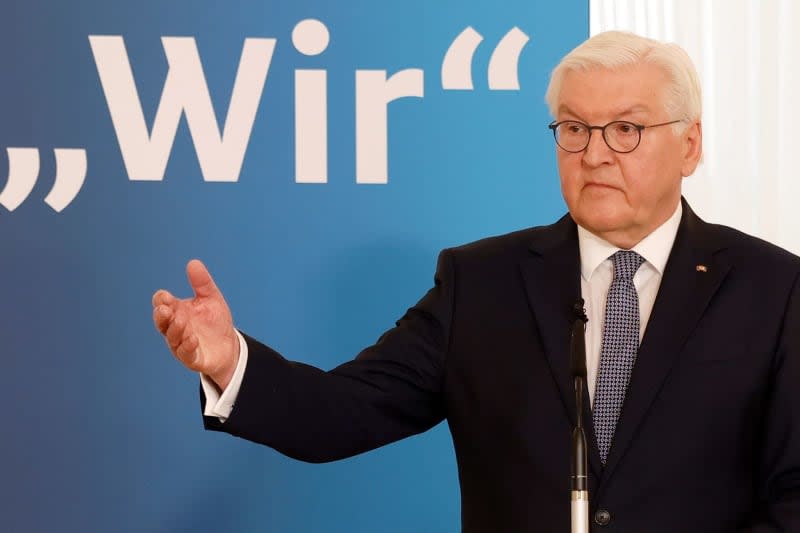 Germany's President Frank-Walter Steinmeier speaks at the start of the presentation of his essay "We" at Bellevue Palace. Carsten Koall/dpa