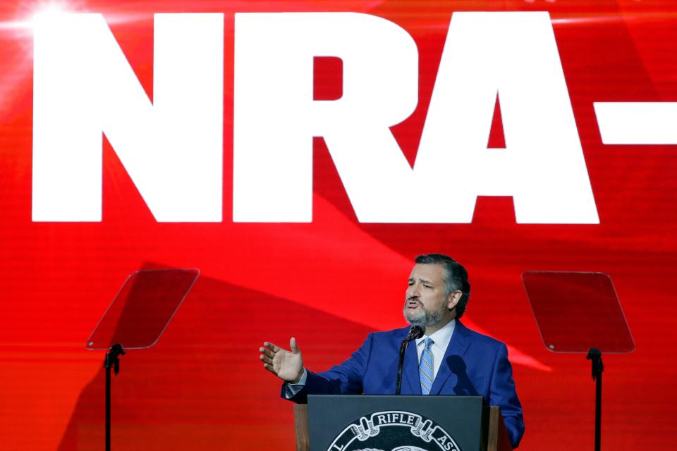 Sen. Ted Cruz, R-Texas, speaks during the Leadership Forum at the National Rifle Association annual meeting held at the George R. Brown Convention Center Friday, May 27, 2022, in Houston.