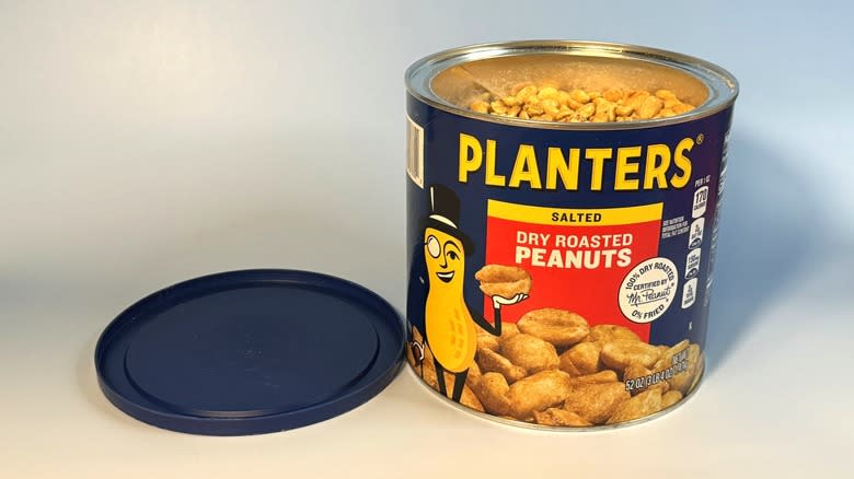 open can of planters peanuts