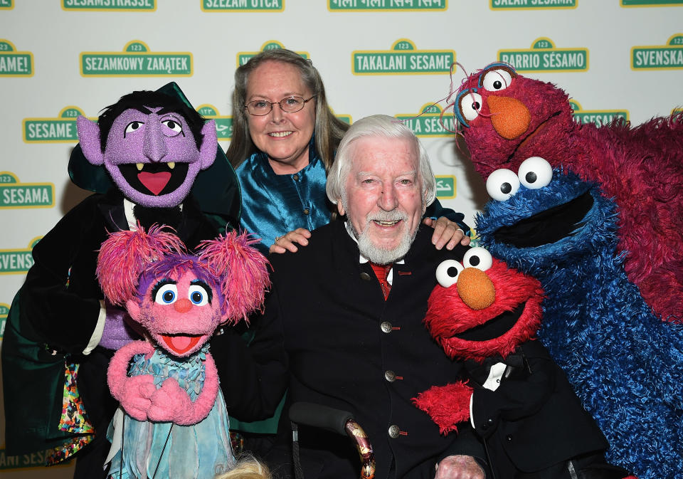 Spinney with his wife, Debra, at a <em>Sesame Street</em> event in 2017. (Photo: Mike Coppola/WireImage)