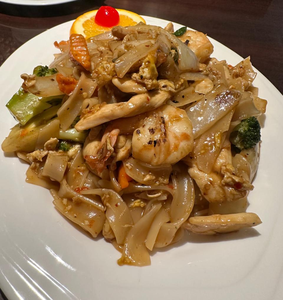 A generous lunch portion of freshly prepared crazy noodles, a Bangkok regional dish, is one of the specialties at Sengchanh Thai Restaurant in Perry Township.