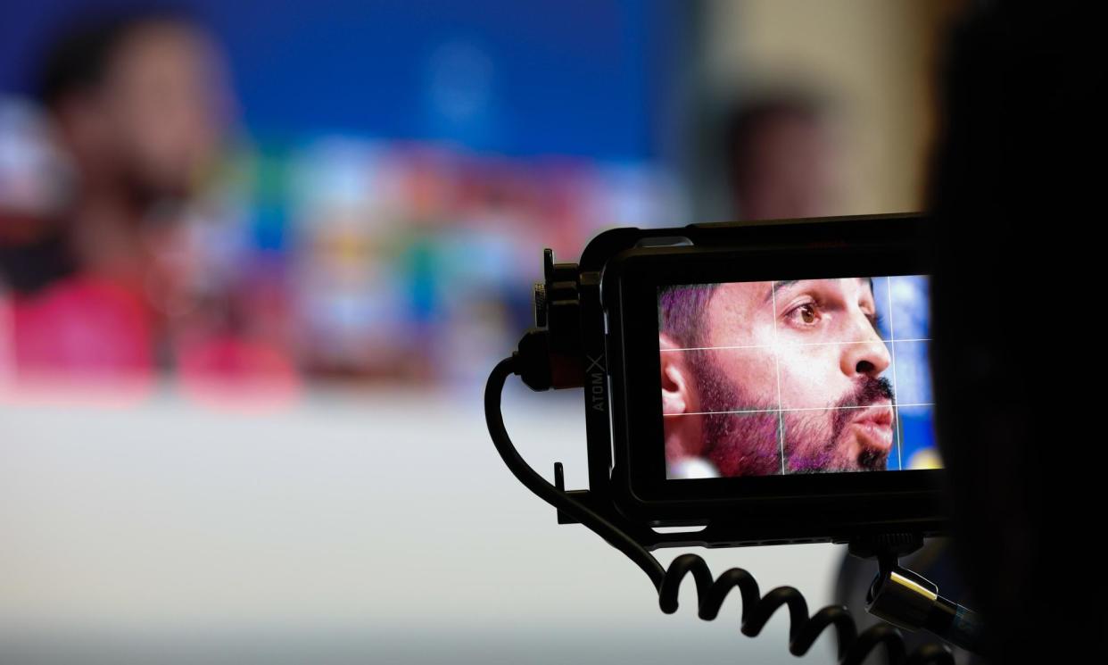 <span>Manchester City player Bernardo Silva is filmed at the pre-match press conference on Tuesday.</span><span>Photograph: Adam Vaughan/EPA</span>